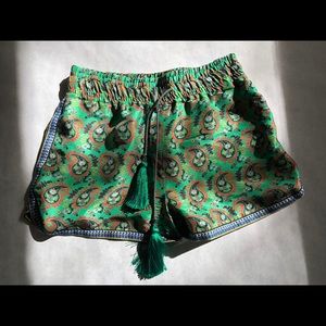 Etro Silk Print Shorts Green Size 40